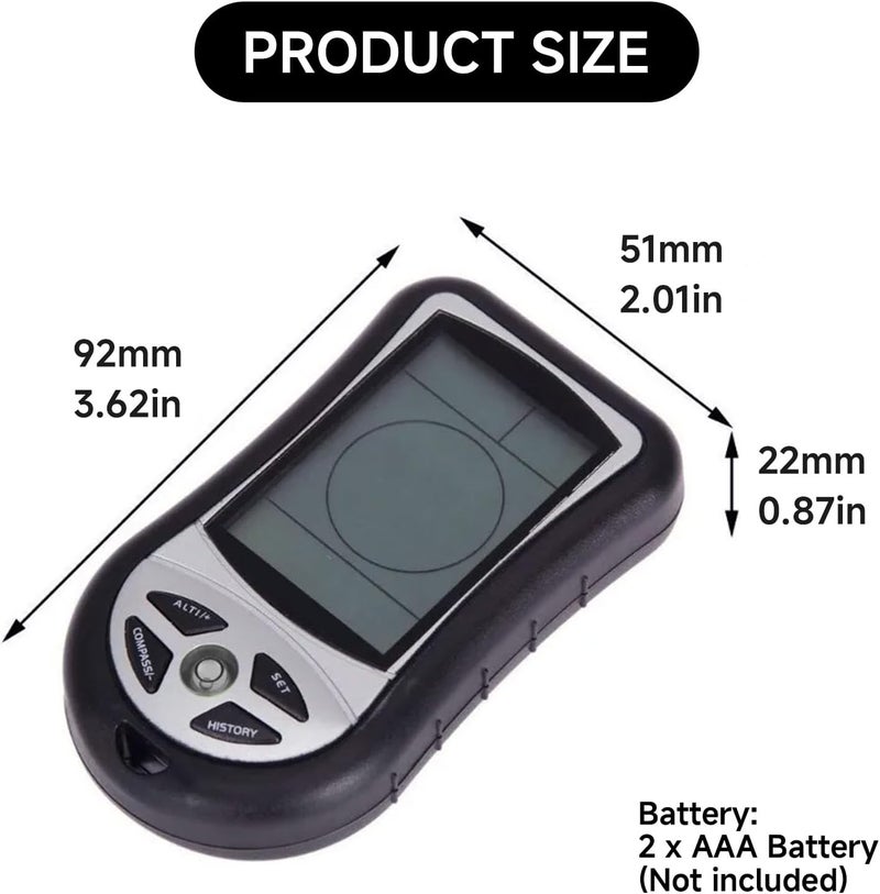 Kodrily Digital Altimeter, Digital Compass, Hiking Thermometer, Barometer 8 in 1 for Hiking Outside -2300 to 29500FT 1100MBAR, 300mbar to 1100mbar - Image 3